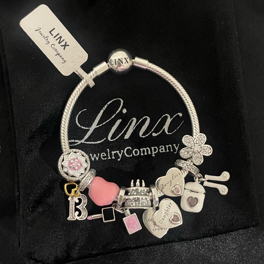 Linx Snake Chain Bracelet with Daughter and 13th Birthday Themed Charms - Picture 2 of 9